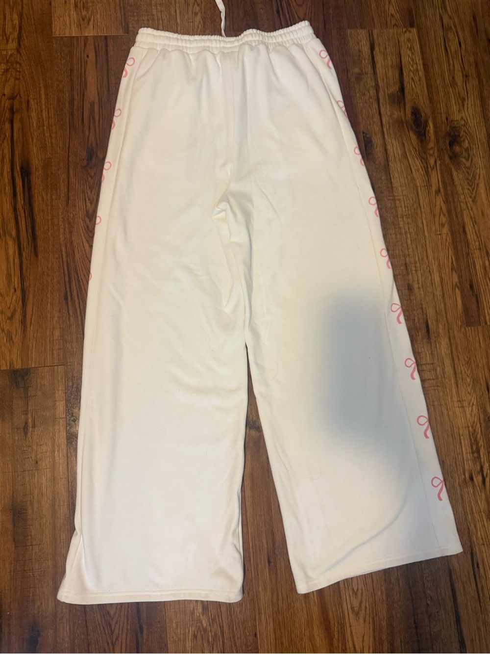 Altar'd State Cream Wide Leg Pants with Pink Side Script